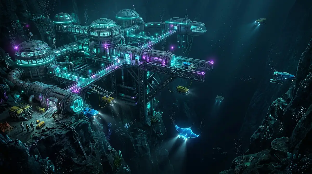 Futuristic underwater research facility